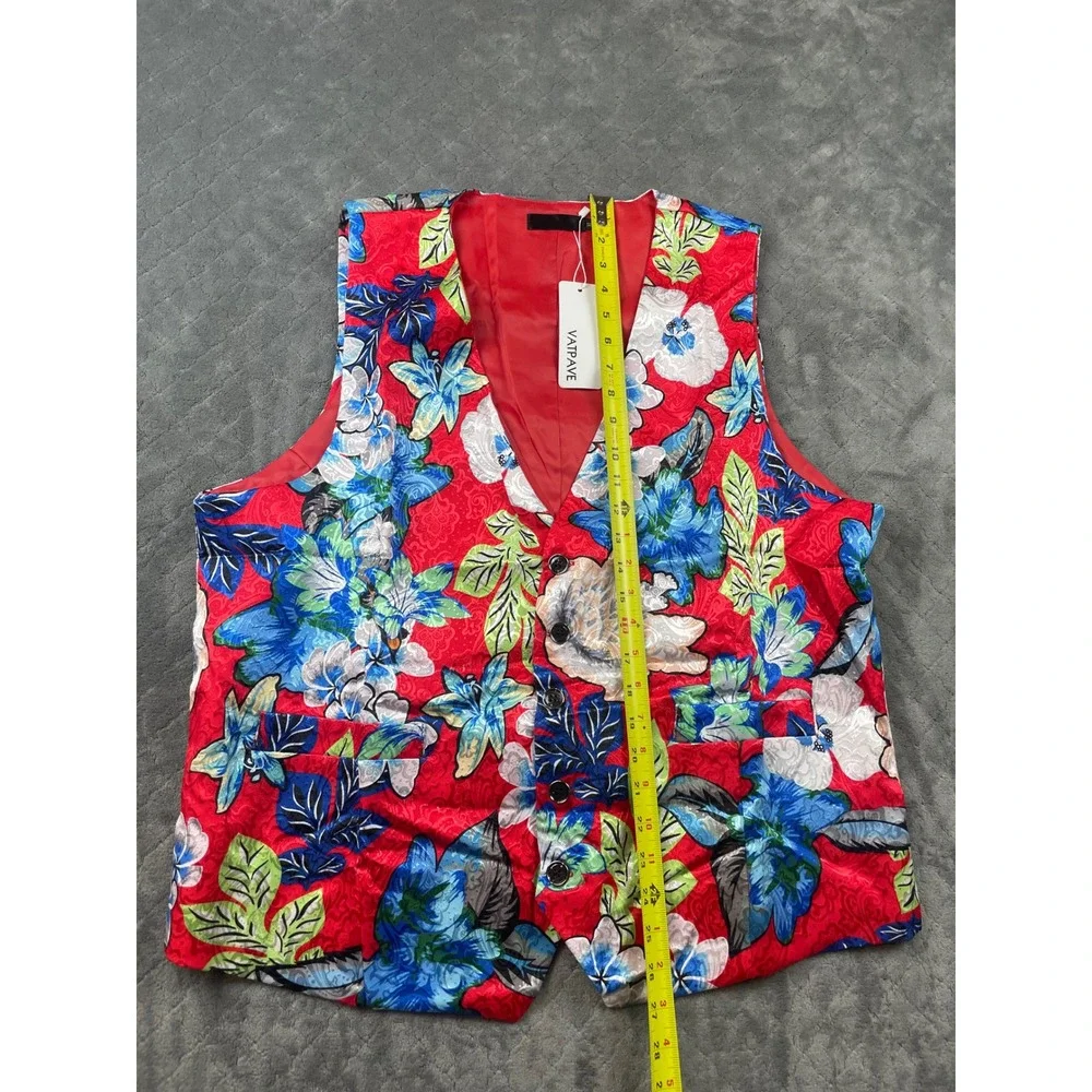 VATPAVE Mens Floral Print Vest Red Blue Green Satin Look Slim Fit‎ Tuxedo Style